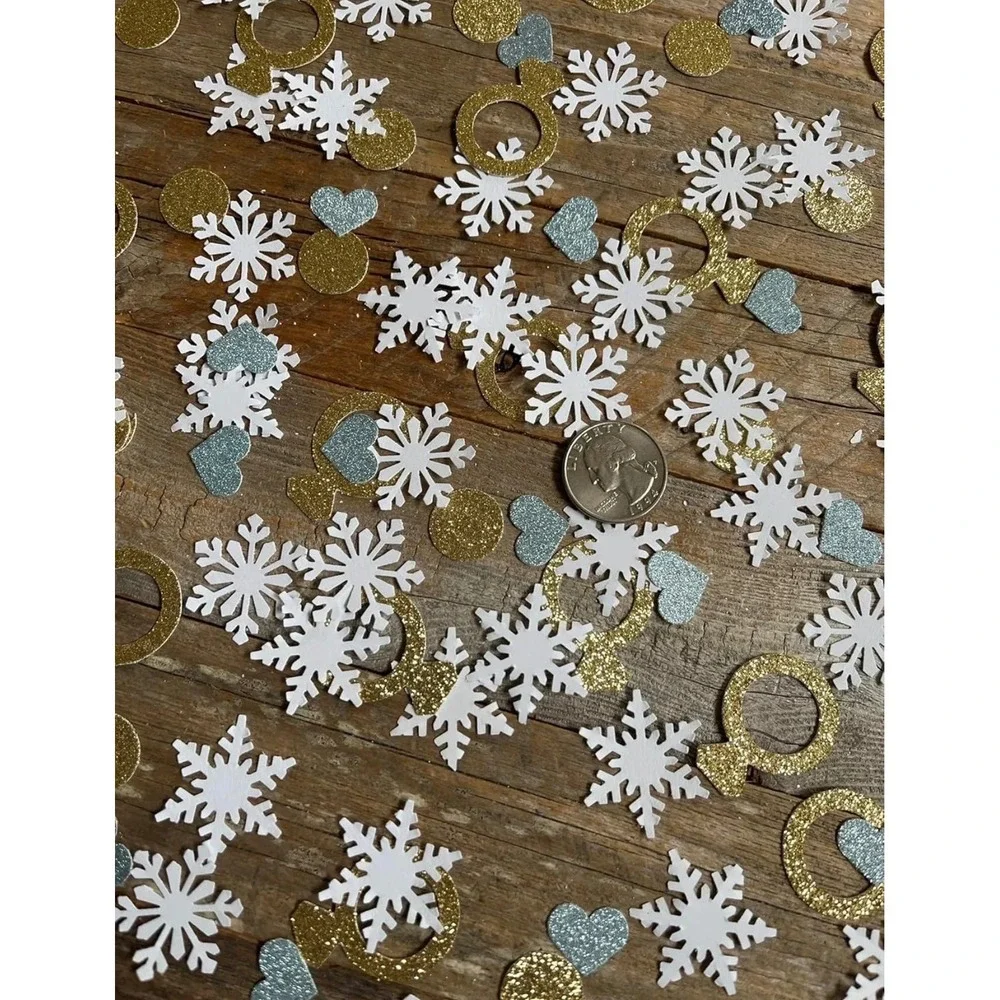 900pc Snow In Love Bridal Shower Confetti Winter Snowflake Diamond Ring Gold Blu